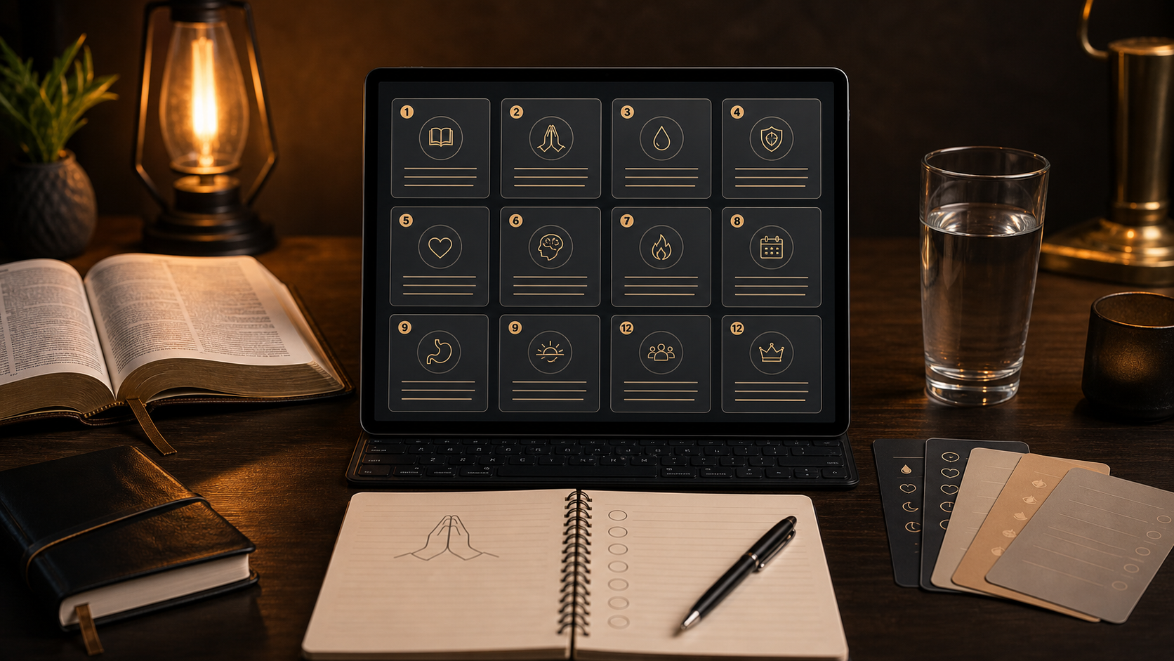 Visual of the twelve modules of Biblical Fasting Done Right on a digital screen